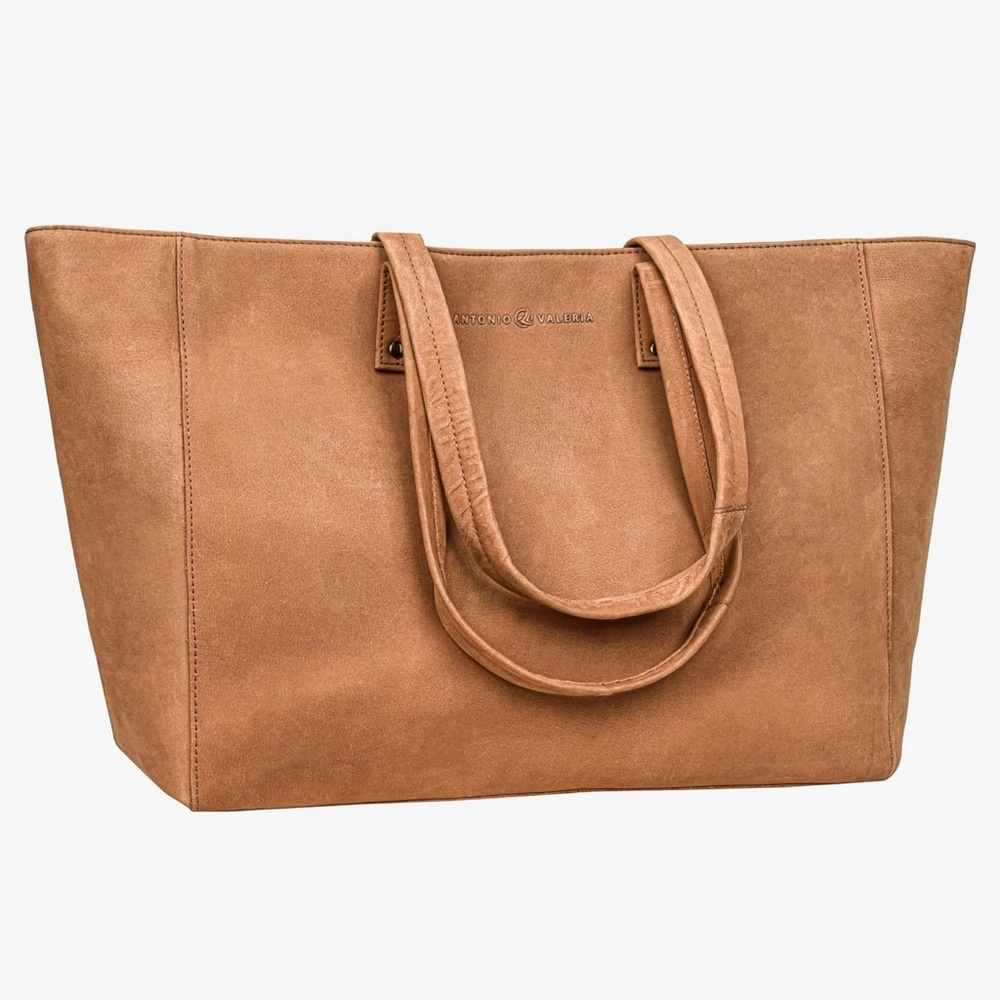 ANTONIO VALERIA Avery Leather Tote/Top Handle Shoulder Bag for Women in camel